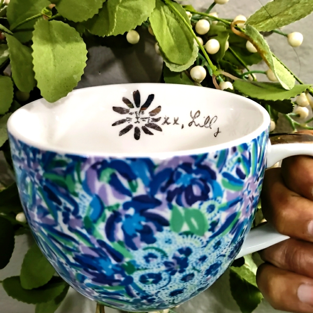 Lilly Pulitzer Gold Handle Ceramic Mug 12 Ounce Blue